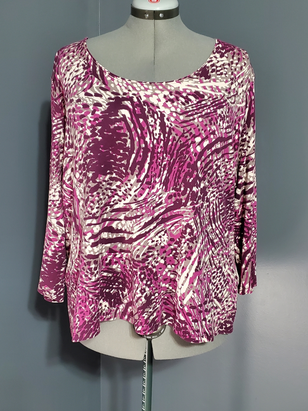 Izod Pink Purple & White Abstract Scoop Neck 3/4 Sleeve Top